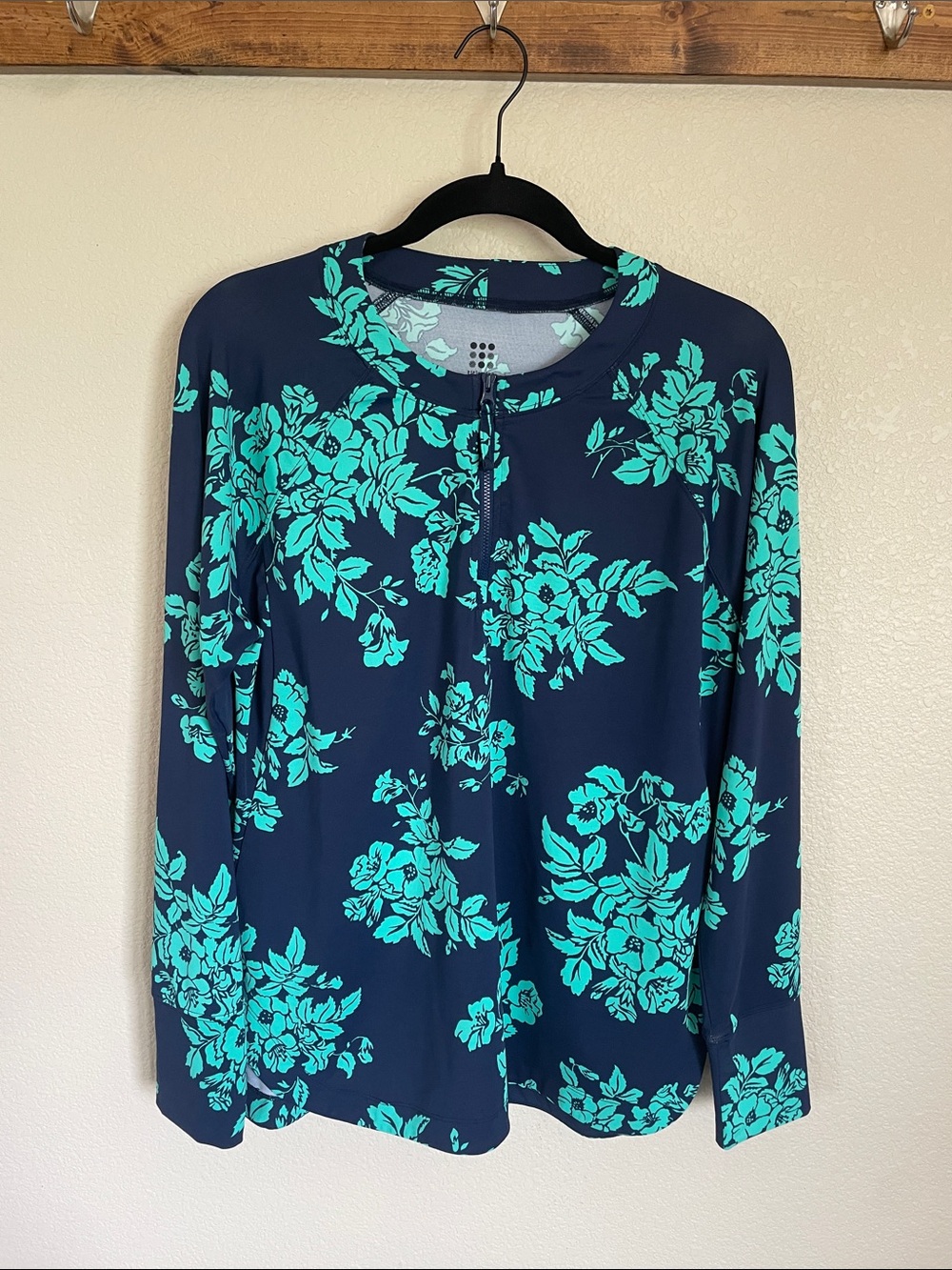 Title Nine Rashguard Navy Floral Long-Sleeve Quarter Zip Top XL Outdoor Beach